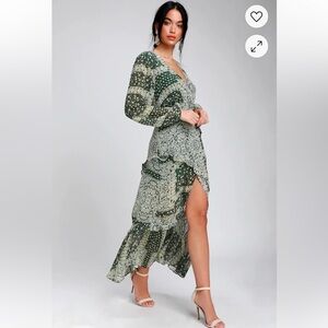 Field of Flowers Green Mutli Print Long Sleeve Maxi Dress Size M